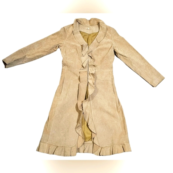 Wilsons Leather - Vintage Ruffled Suede Duster Trench Coat | Size: M - Picture 1 of 16